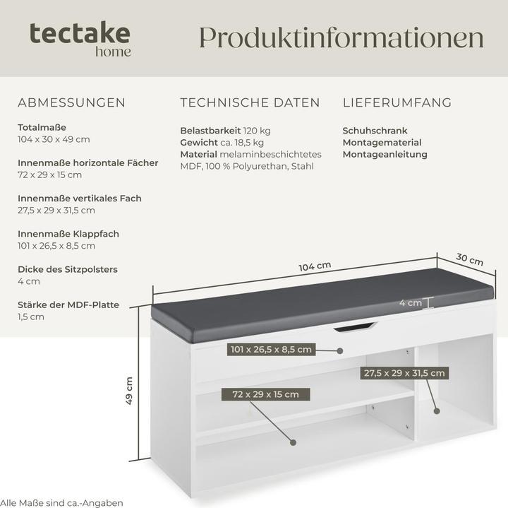 Actual product image tectake Madeline (104 x 30 x 49 cm)