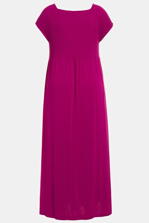 Actual product image Ulla Popken Solid Smocked Bodice Stretch Knit Maxi Dress (62)