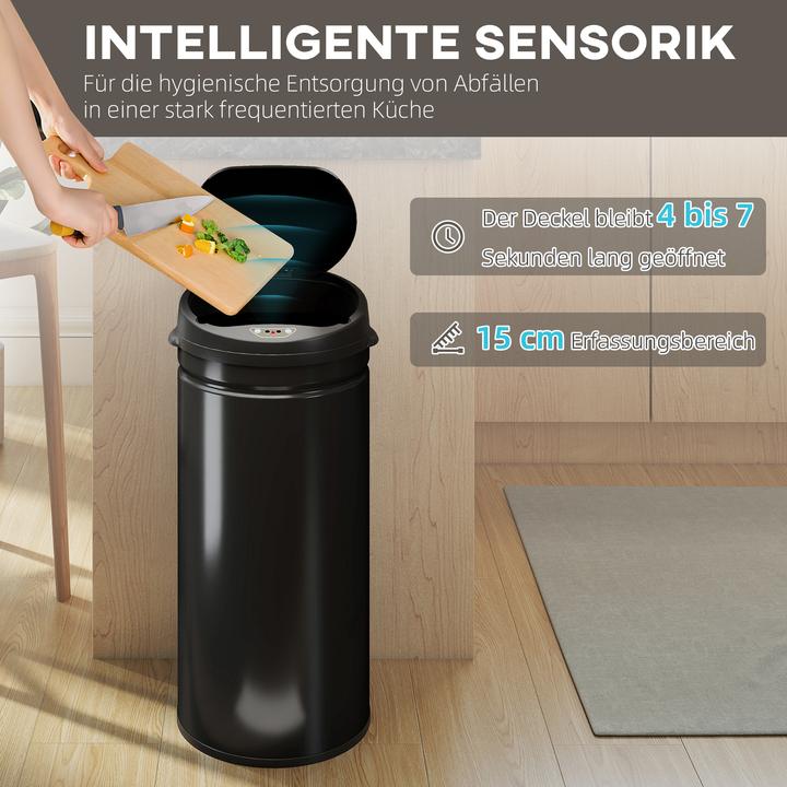 Produktbild Homcom Sensor-Mülleimer Edelstahl, Kunststoff Schwarz (42 l)