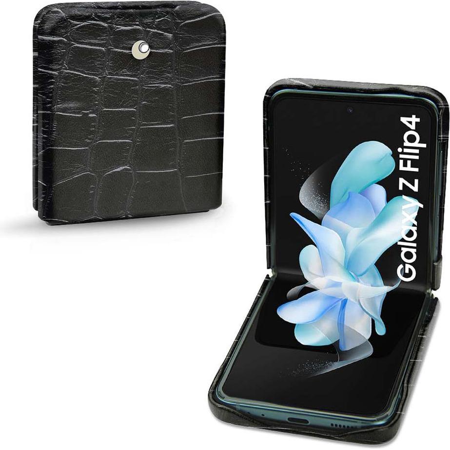 Noreve Lederschutzhülle Samsung Galaxy Z Flip4 (Samsung Galaxy Z Flip4), Smartphone Hülle, Schwarz