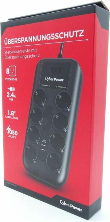 Produktbild Cyberpower Prof. 8xSchuko/2xUSB Überspannungsschutz (8 x, CEE 7/3, 1.80 m)