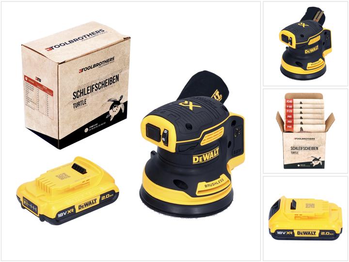 Produktbild DeWalt DCW 210 N Akku Exzenterschleifer 18 V 125 mm Brushless + 1x Akku 2,0 Ah + 1x Toolbrothers (Exzenterschleifer)
