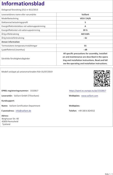 Produktbild Vaillant VED E 24/8