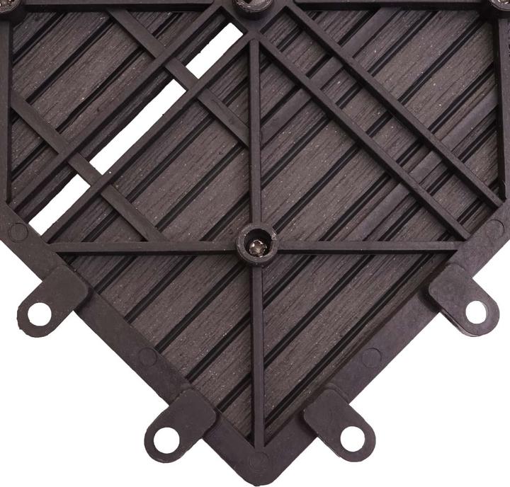 Produktbild Swisshandel24 WPC Bodenfliese Rhone + Abschluss, Holzoptik Balkon/Terrasse, 11x je 30x30cm = 1qm Premium anthraz (11 x, 30 x 30 cm)
