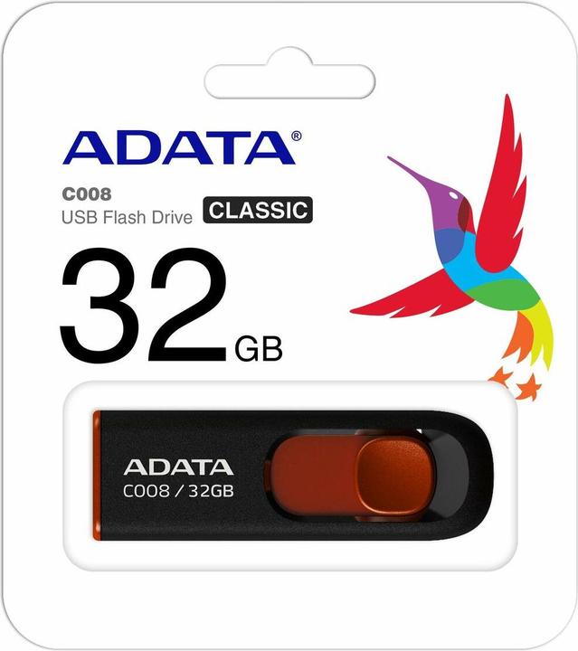 Actual product image Adata USB 2.0 Stick C008 Black/Red 32GB (32 GB, USB-A)
