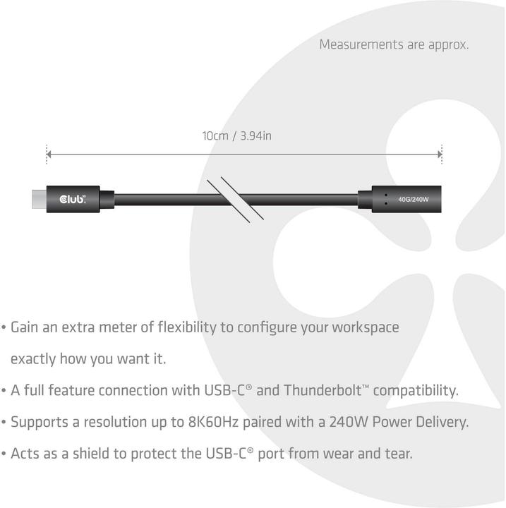 Productafbeelding Club 3D Club3D Kabel USB 4 Typ C 1m Verlängerung 40Gbps St/Bu (1 m, 240 W)