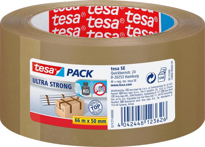 tesa tesapack ULTRA STRONG Parcel Tape - PVC packing tape for tight packing and secure bundling (50 mm)