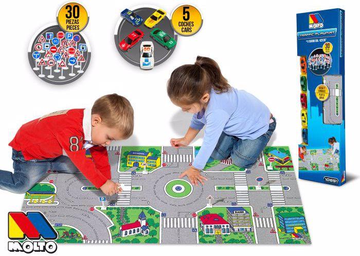 Image du produit Molto Tapis de jeu avec voitures, panneaux de signalisation (124 x 60 cm)