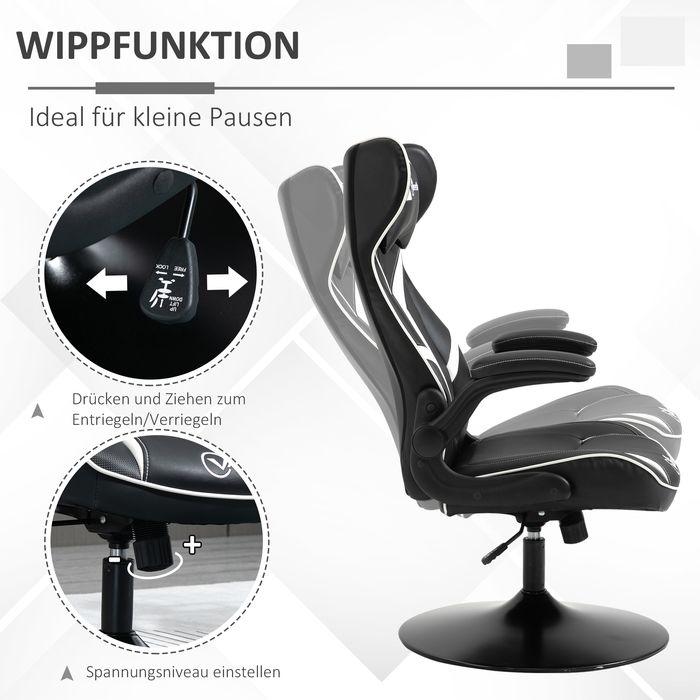 Actual product image Swisshandel24 Gaming chair ergonomic with rocking function steel black+white
