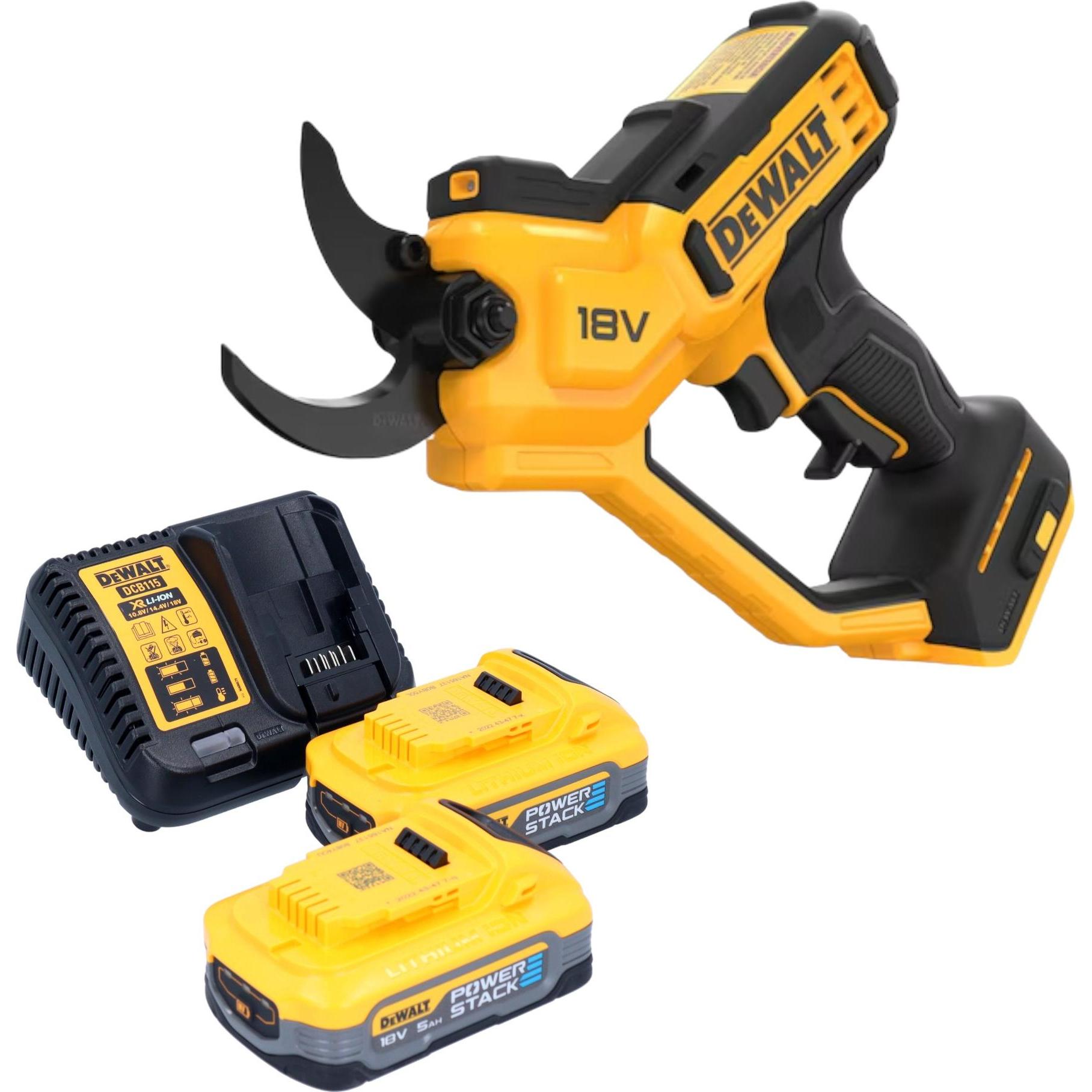 DeWalt, Gartenschere, DCMPP 568 H2 Akku Astschere 18 V 38 mm + 2x Powerstack Akku 5,0 Ah + Ladegerät