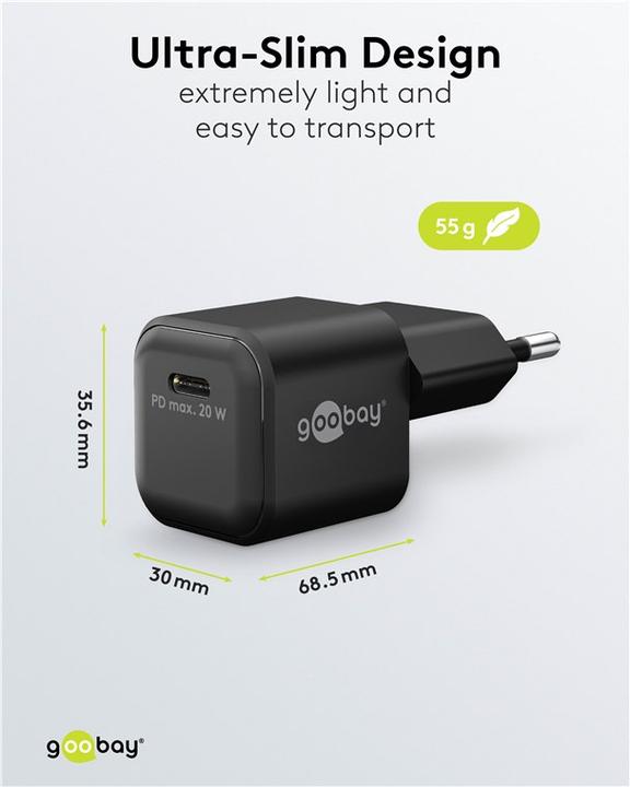 Produktbild Goobay USB-C PD GaN Schnellladegerät Nano 20 W schwarz (20 W, 1 Port)