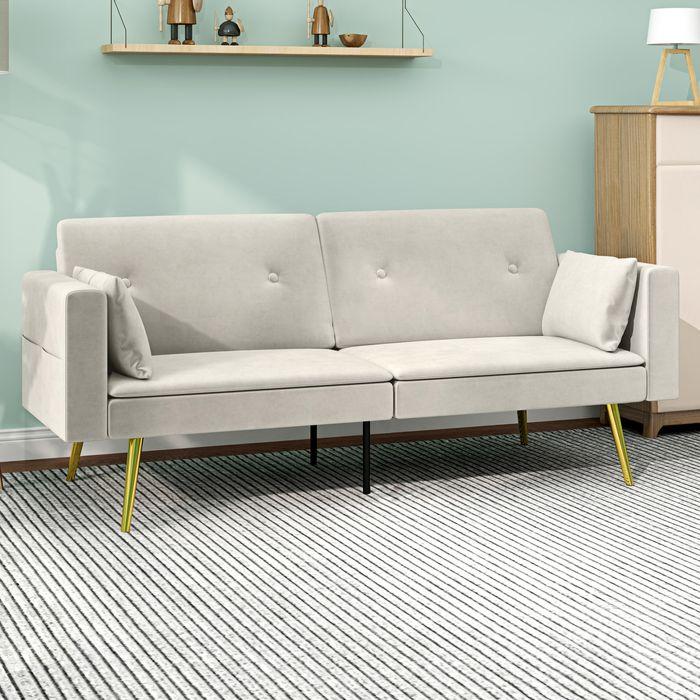 Image du produit Swisshandel24 2-Sitzer Sofa mit Bettfunktion, Verstellbare Rückenlehne, weiche Kissen, Beige (Canapé-lit)