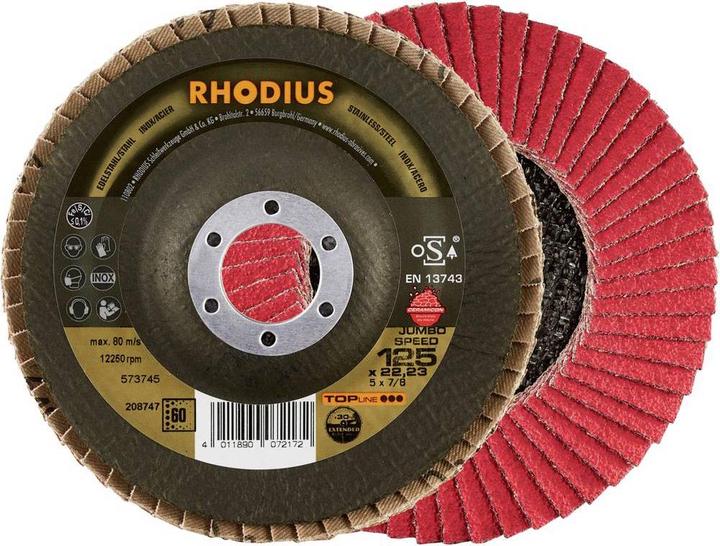 Rhodius Roues à lamelles JUMBO SPEED EXTENDED 125 x 22,23mm K60 INOX inclinées Diamètre mm 5 pces (60)