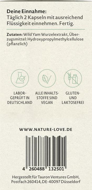 Valeurs nutritives et ingrédients Nature Love Igname sauvage (120 pièce(s), Capsules, 64 g)