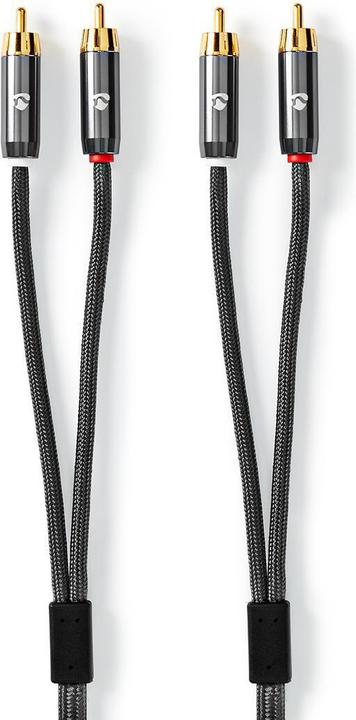 Actual product image Nedis Stereo audio cable | 2x RCA plug | 2x RCA plug | Gold-plated | 1.00 m | round | Grey / Gun M (1 m, Cinch)