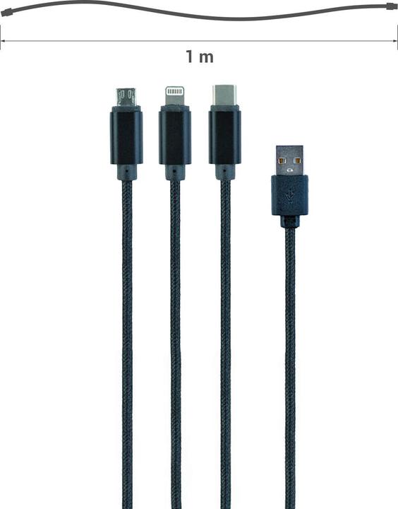 Immagine prodotto Gembird ! Cavo di ricarica USB 3-in-1 / 1m / Nero (1 m, USB 2.0)