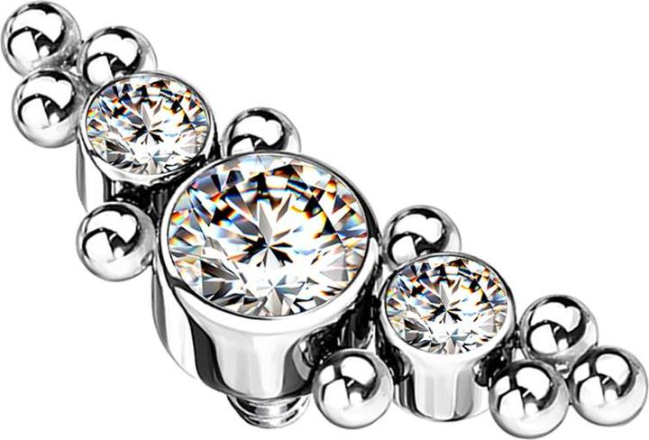 Produktbild Star Piercing Dermal Anchor silber mittig mit Kugeln und drei Kristallen silber (ohne Messing, Titan)