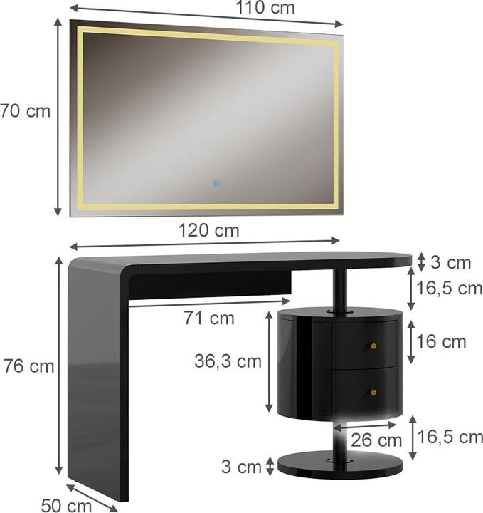 Image du produit Vicco Lara avec miroir LED (120 x 50 x 76 cm)
