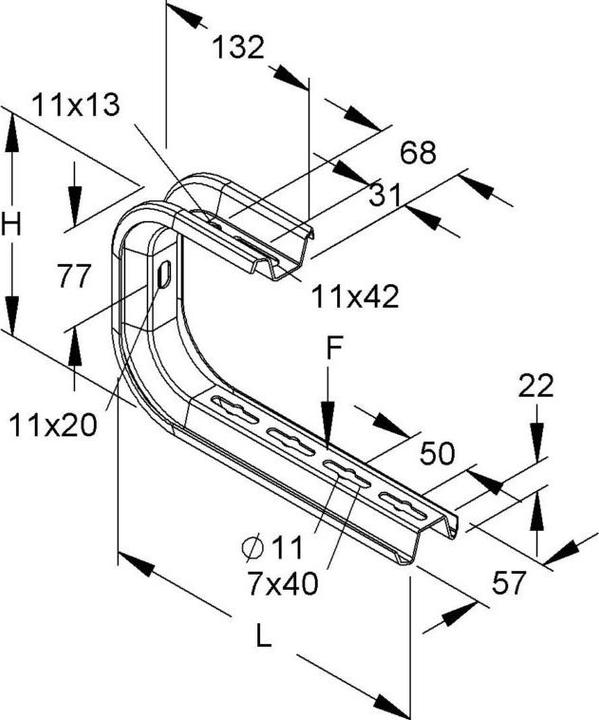 Actual product image Niedax NIE TKSU300 support bracket 172x361mm 0,5 kN strip galvanised DIN EN 10346