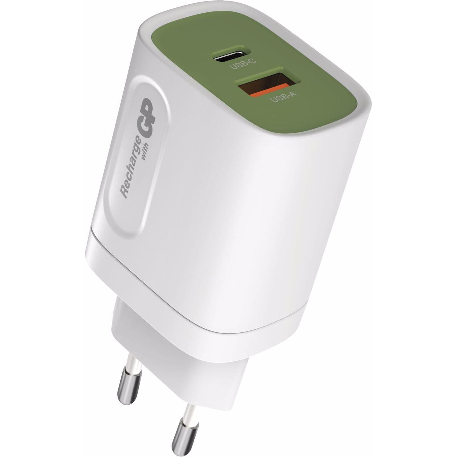 Thumbnail - GP Batteries 20W USB-A & USB-C Ladestecker inkl. Adapter für EU,CN und UK (20 W), USB Ladegerät, Weiss