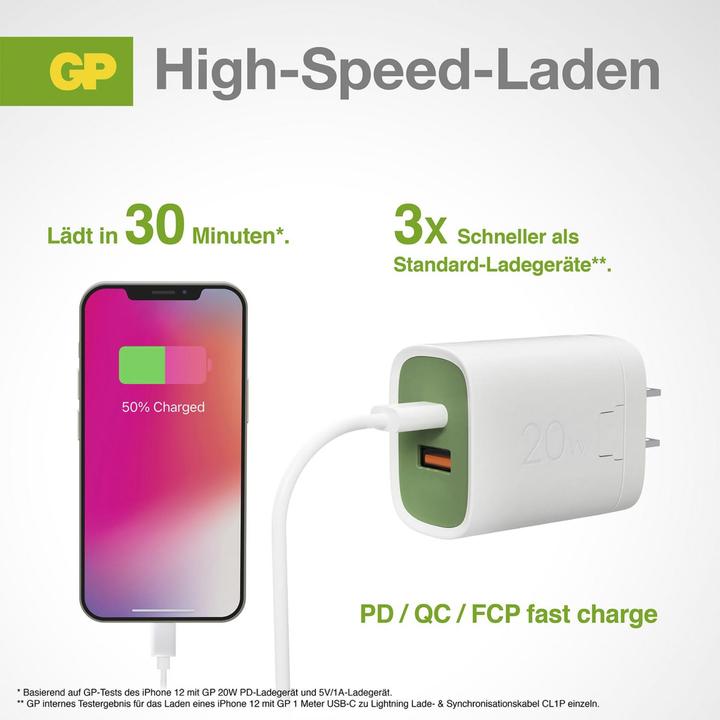 Produktbild GP Batteries 20W USB-A & USB-C Ladestecker inkl. Adapter für EU,CN und UK (20 W)