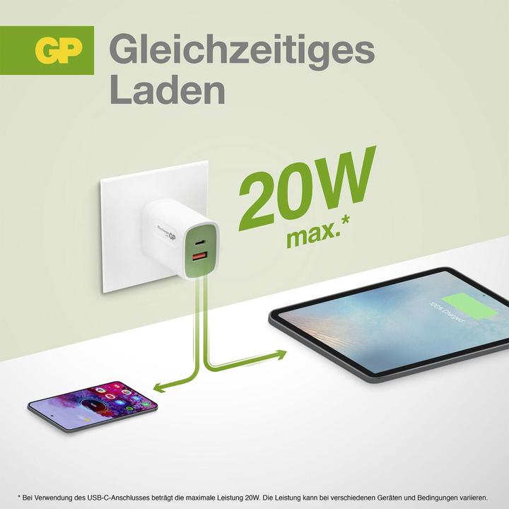 Produktbild GP Batteries 20W USB-A & USB-C Ladestecker inkl. Adapter für EU,CN und UK (20 W)