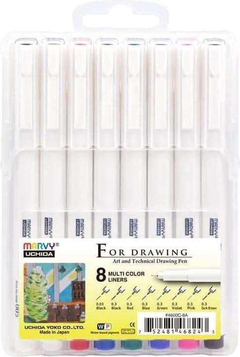Actual product image Marvy Schwarze grafische Fineliner, 8 Stärken (Black, 8x)