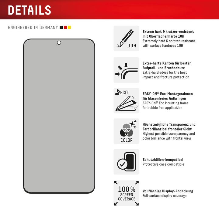 Produktbild Displex Privacy Glass, Privacy Full Cover Panzerglas (1 Stück, Samsung Galaxy S24 FE, Samsung Galaxy S25 FE)