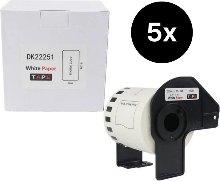 Hermex 5er-Set Alternative Etikettenrolle zu Brother DK-22251 Etiketten (62 mm)