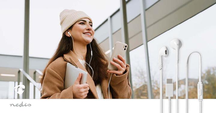 Actual product image Nedis Kopfhörer mit Kabel | USB-C™ | Kabellänge: 1.20 m | Eingebautes Mikro | Lautstärke-Regler | We (Cable)