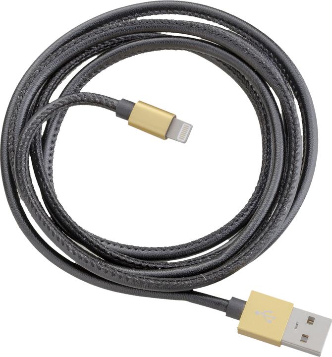 Peter Jäckel USB LEATHER TOUCH Cable Black for Lightning with sync and charge function (USB 2.0)