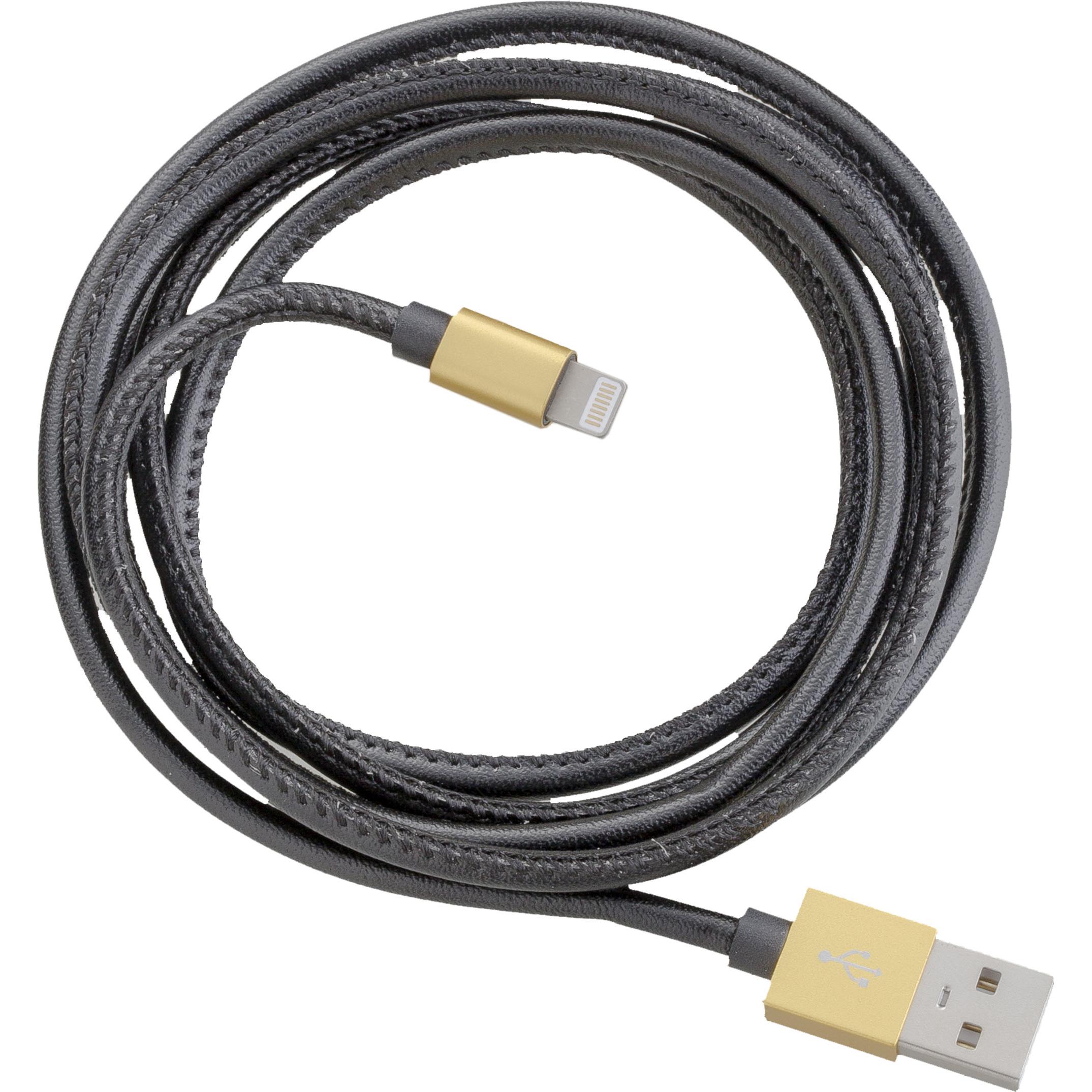 Peter Jäckel USB LEATHER TOUCH Cable Black für Lightning mit Sync- und Ladefunktion (USB 2.0), USB Kabel