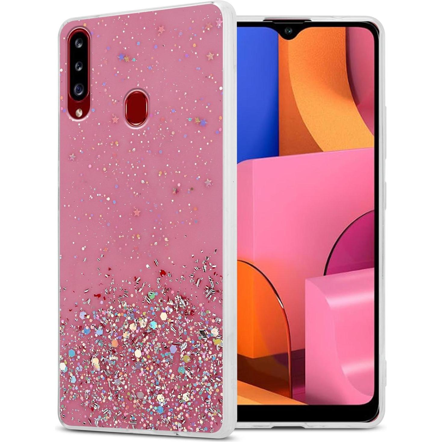 Cadorabo TPU Cover funkelnder Glitter (Samsung Galaxy A20s), Smartphone Hülle, Rosa