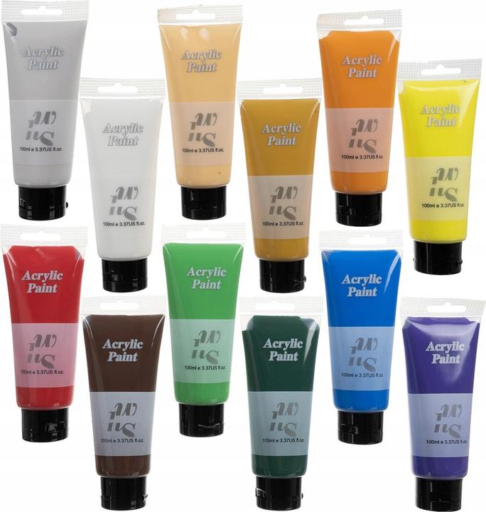 Image du produit PRO-mounts Peinture acrylique 12 pcs. 100 ml Maaleo 20424 (Blanc, Orange, Jaune, Lila, Ocre, Rouge foncé, Vert foncé, Bleu, Gris chair, Vert clair, Marron, 100 ml)