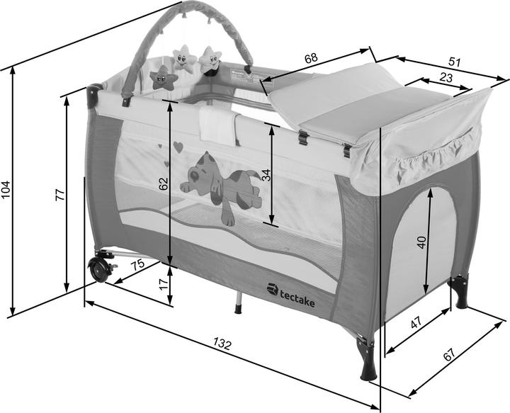 Produktbild tectake Kinderreisebett Hund mit Wickelauflage und Transporttasche (60 x 120 cm)