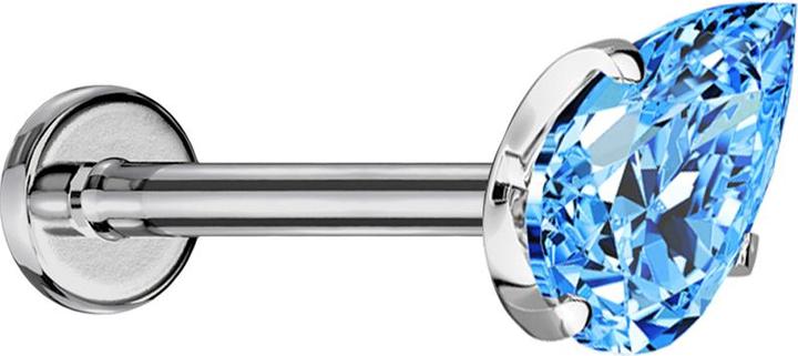 Actual product image Star Piercing Micro Threadless Labret silber mit Kristalltropfen aqua gefasst (without brass, Titanium)