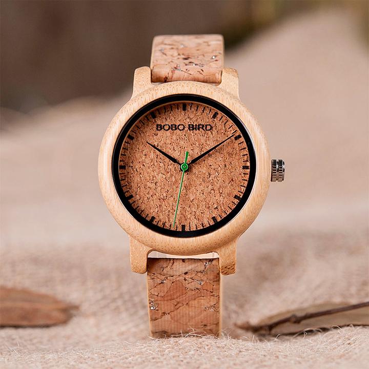 Swiss Natura 2-mal: Elegante Uhr aus Bambus und Kork, Gehuse aus Bambus