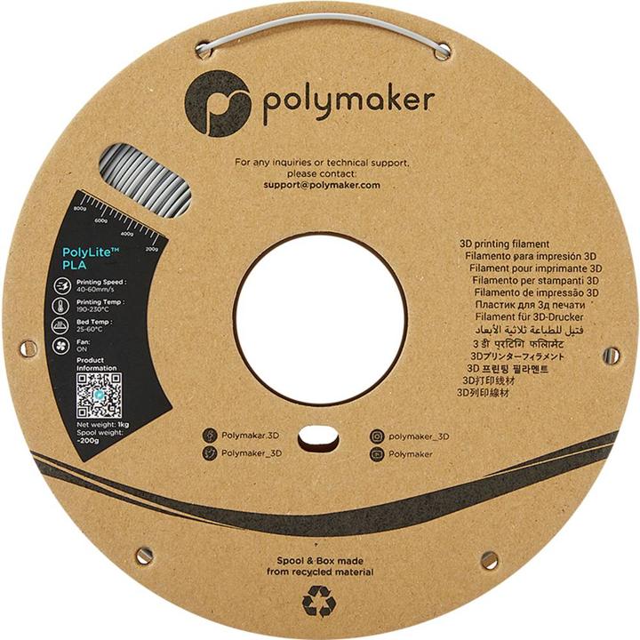 Produktbild Polymaker PolyLite PLA V2 - Grey - 1.75mm (PLA, 1.75 mm, 1000 g, Grau)