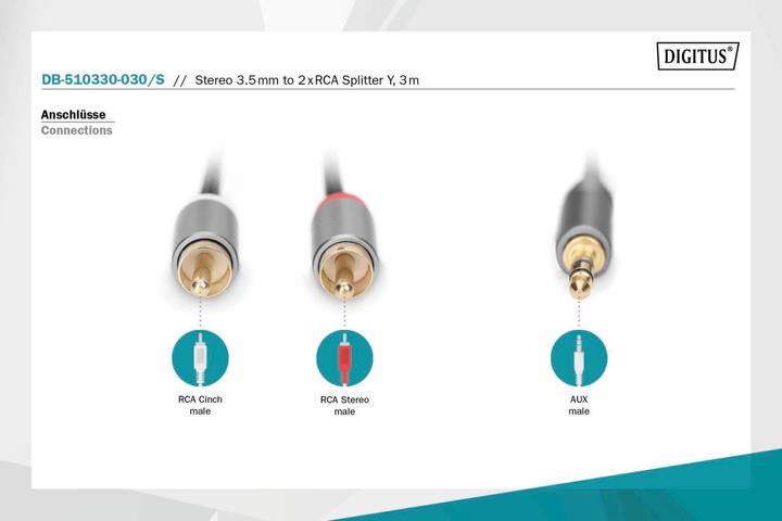 Actual product image Digitus Audio adapter cable, 3.5mm jack to cinch (3 m)