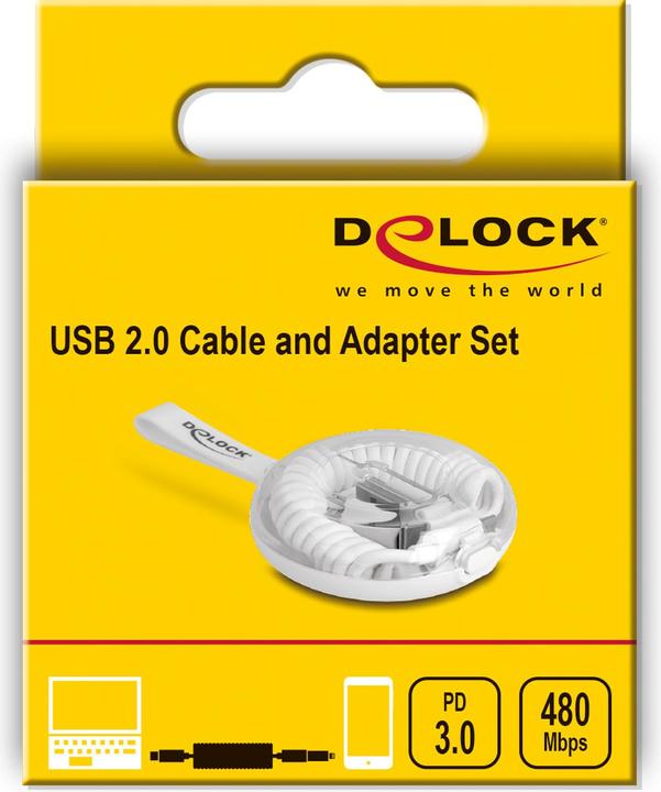 Immagine prodotto Delock 5 in 1 Cavo USB per dati e ricarica e adattatore PD 3.0 60 W bianco (0.10 m, USB 2.0, 60 W)