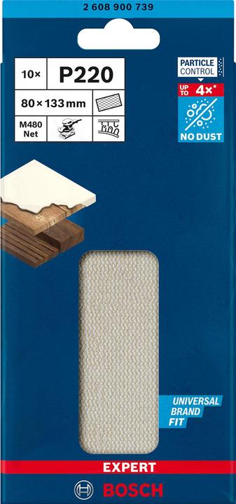 Image du produit Bosch Professional Zubehör Filet abrasif Expert M480 pour ponceuses vibrantes, 80 x133 mm, G 220, 10 pces. (220)