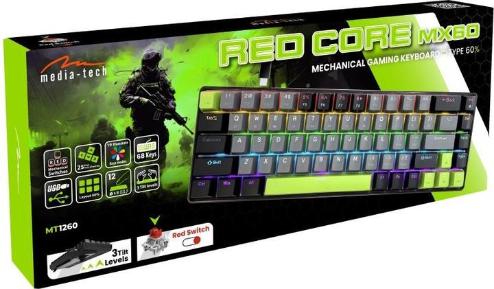Actual product image Media-Tech Mechanische Tastatur 60% RED CORE MX60 MT1260 (US, Cable)