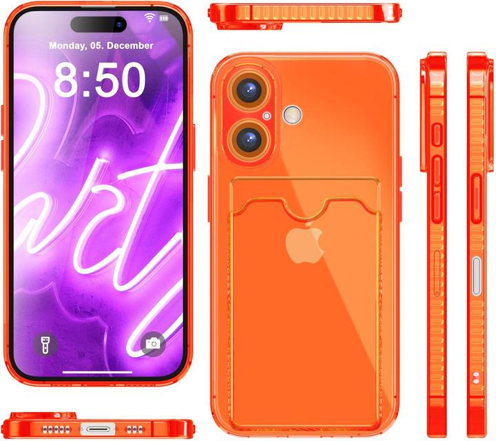 Produktbild Nalia Klar Transparente Neon Silikon Hülle Kartenhalter (Apple iPhone 16)