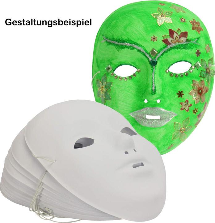 Produktbild trendmarkt24 Kinder Gesichtsmasken 12 Stück mit Gummizug weiss Karnevalmasken Faschings-Masken 18x14 cm