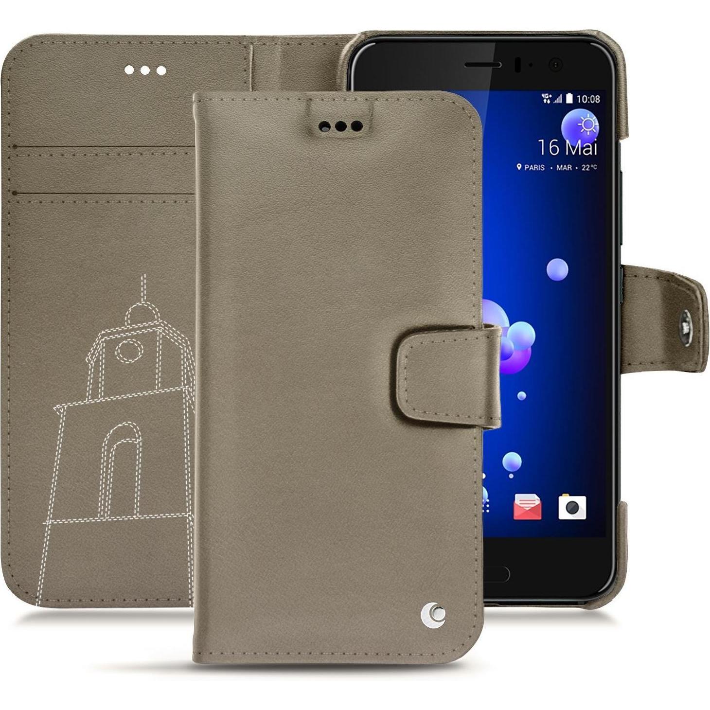 Noreve Lederschutzhülle Wallet (HTC U11), Smartphone Hülle, Beige