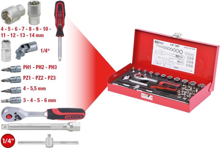 Immagine prodotto KS Tools Set di chiavi a bussola da 1/4. 30 pezzi. 917.4030 (1/4")