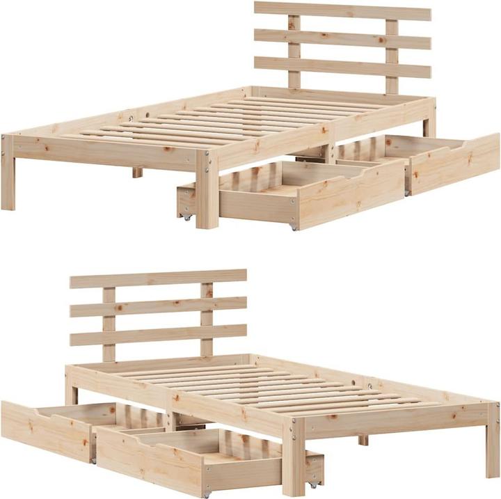 Actual product image vidaXL Bed with drawers pine (140 x 200)