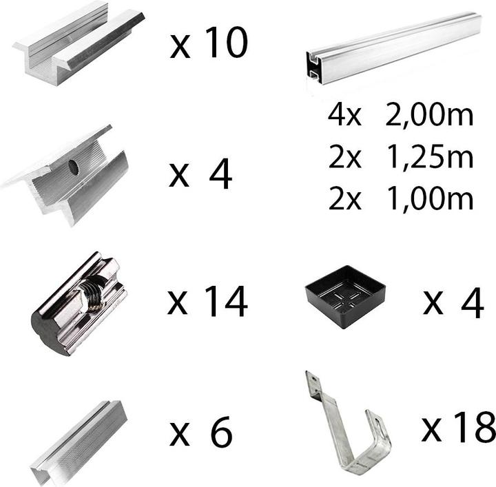 Produktbild Offgridtec Befestigungskit mit Biberschwanz Dachhaken für Schrägdachmontage 6 Solarpanele Rahmenhöhe 35mm (Solaranlage Montagematerial)