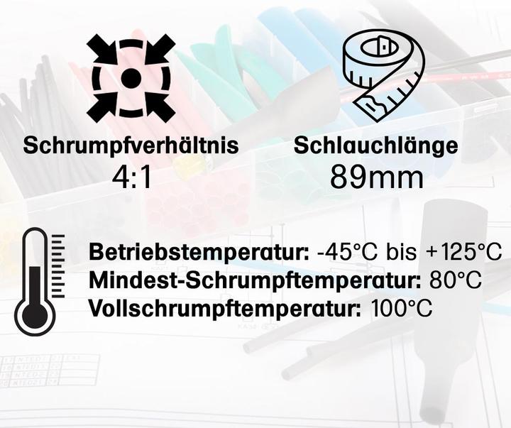 Immagine prodotto Offgridtec Schrumpfschlauch Sortiment Schwarz 4:1 Ratio mit Kleber Doppelwandig 95 Stück 89mm Länge Verschied (95x)