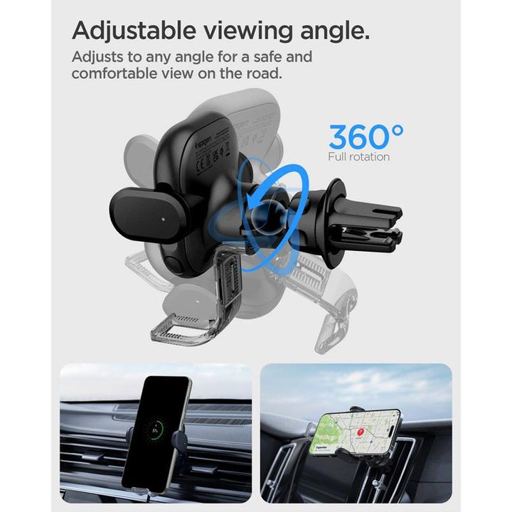 Actual product image Spigen car mount with charger UTS12W Onetap Universal Vent Car Mount Wireless Charger black